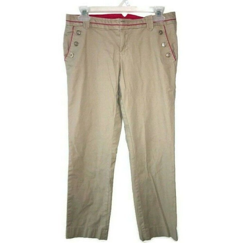 Tommy Hilfiger Women's Size 4 Ankle Pants "Parker Fit" Khaki Accent Buttons